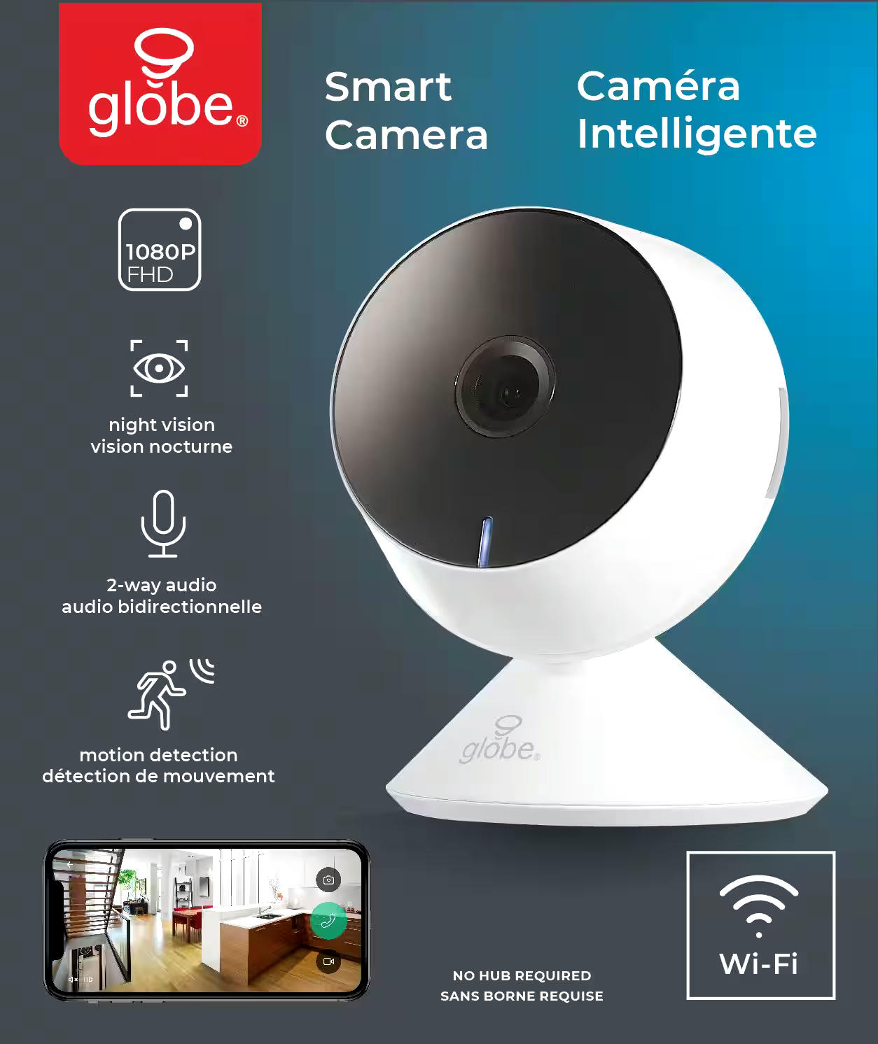 Globe 1080p Indoor Smart Wi-Fi Security Camera With Motion Detection, White