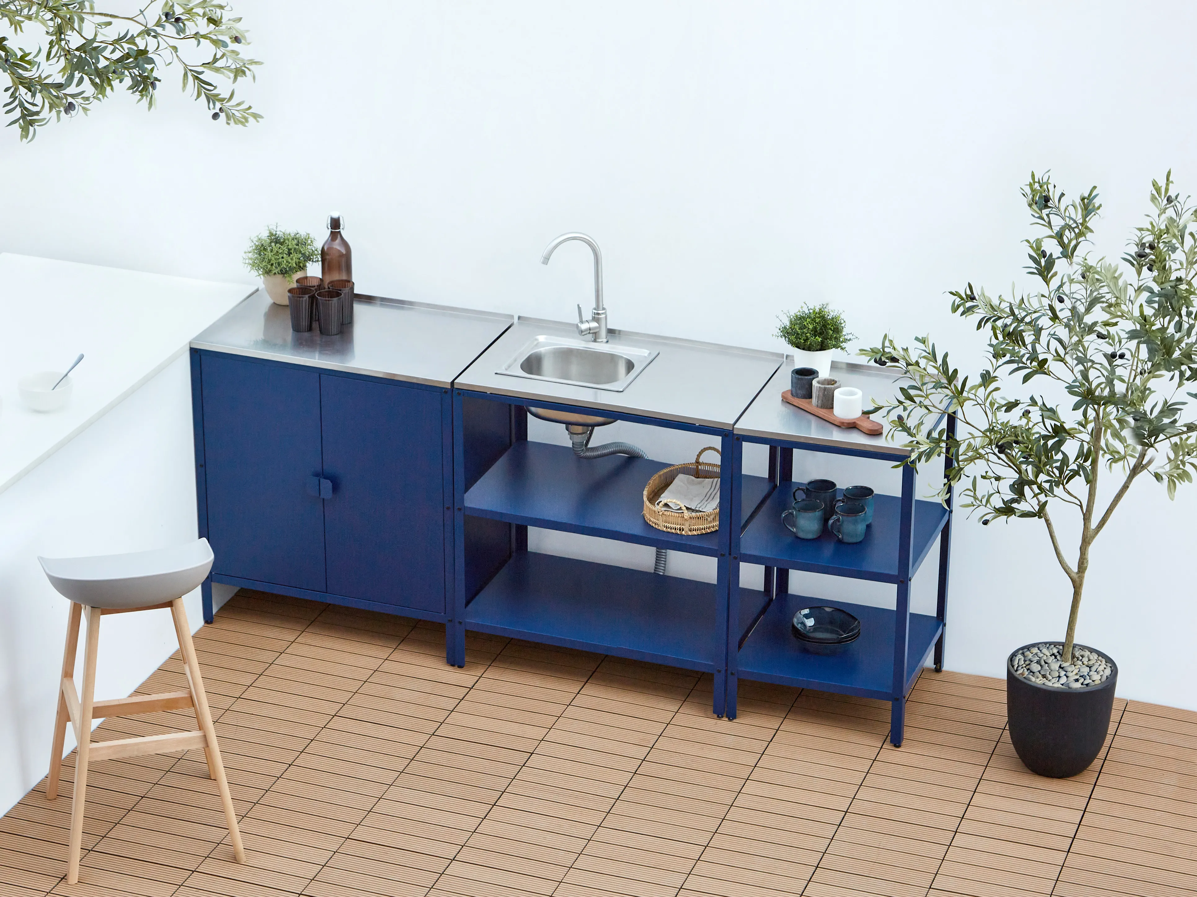 3 Piece Outdoor Kitchen Set with Sink VILAMA Metal Blue