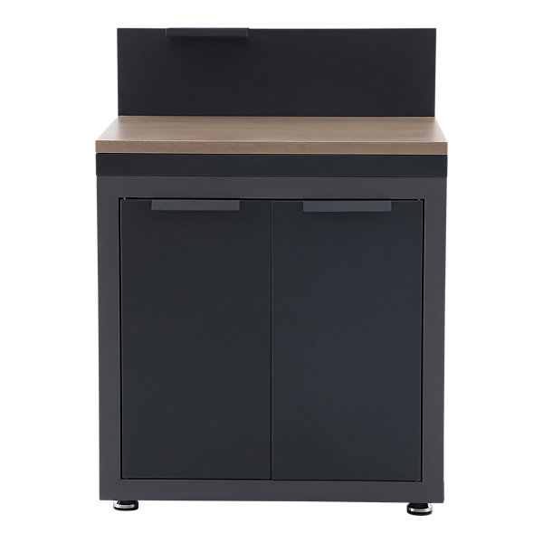 Meuble de cuisine extérieure avec plan de travail effet bois double portes acier gris GoodHome Cucino