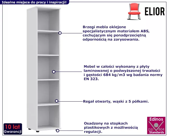 Biały wąski regał biurowy - Zeax