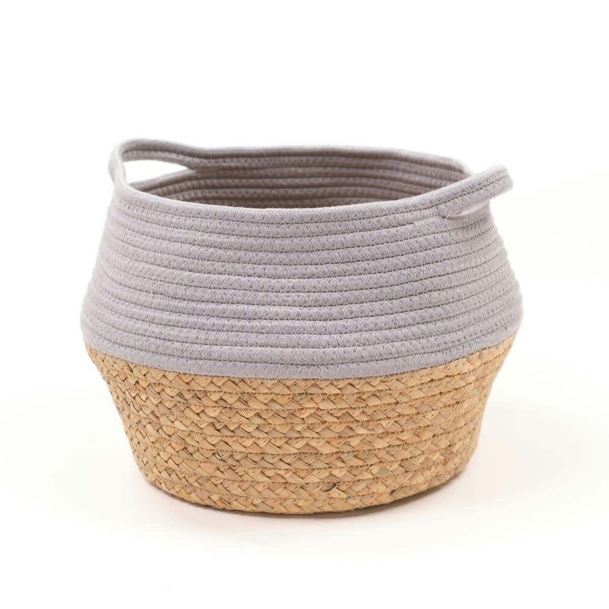 LA FACTORY - Panier rond tressé en coton gris clair 27x23