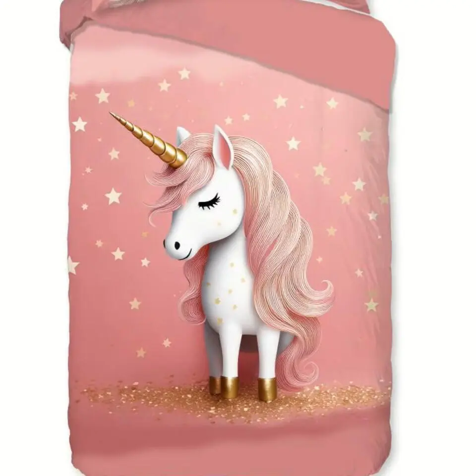 Pure dekbedovertrek eenhoorn - 1 persoons 140x200/220 cm - Roze - Microvezel