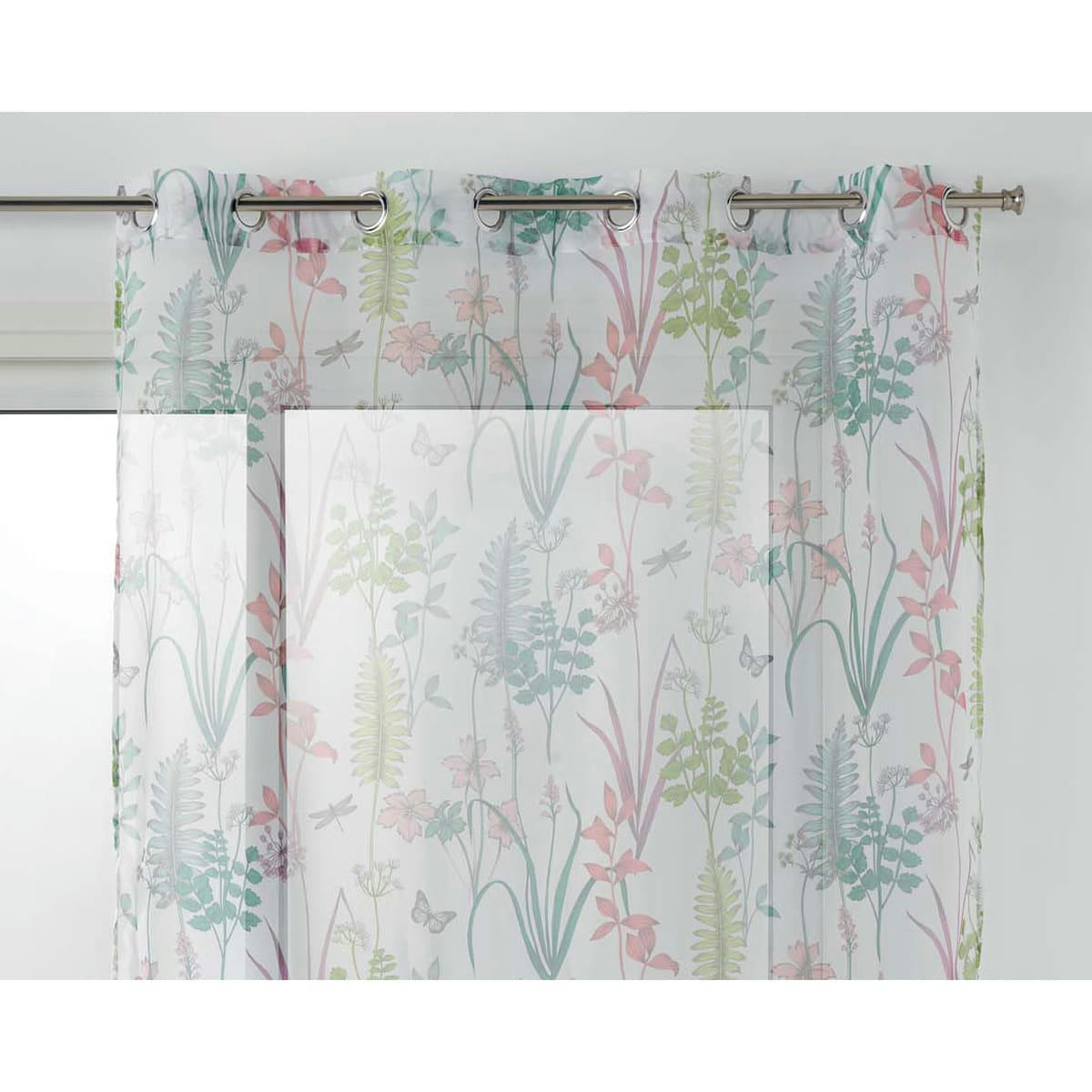 - Voilage tamisant herbier coloré polyester blanc 140x240 cm