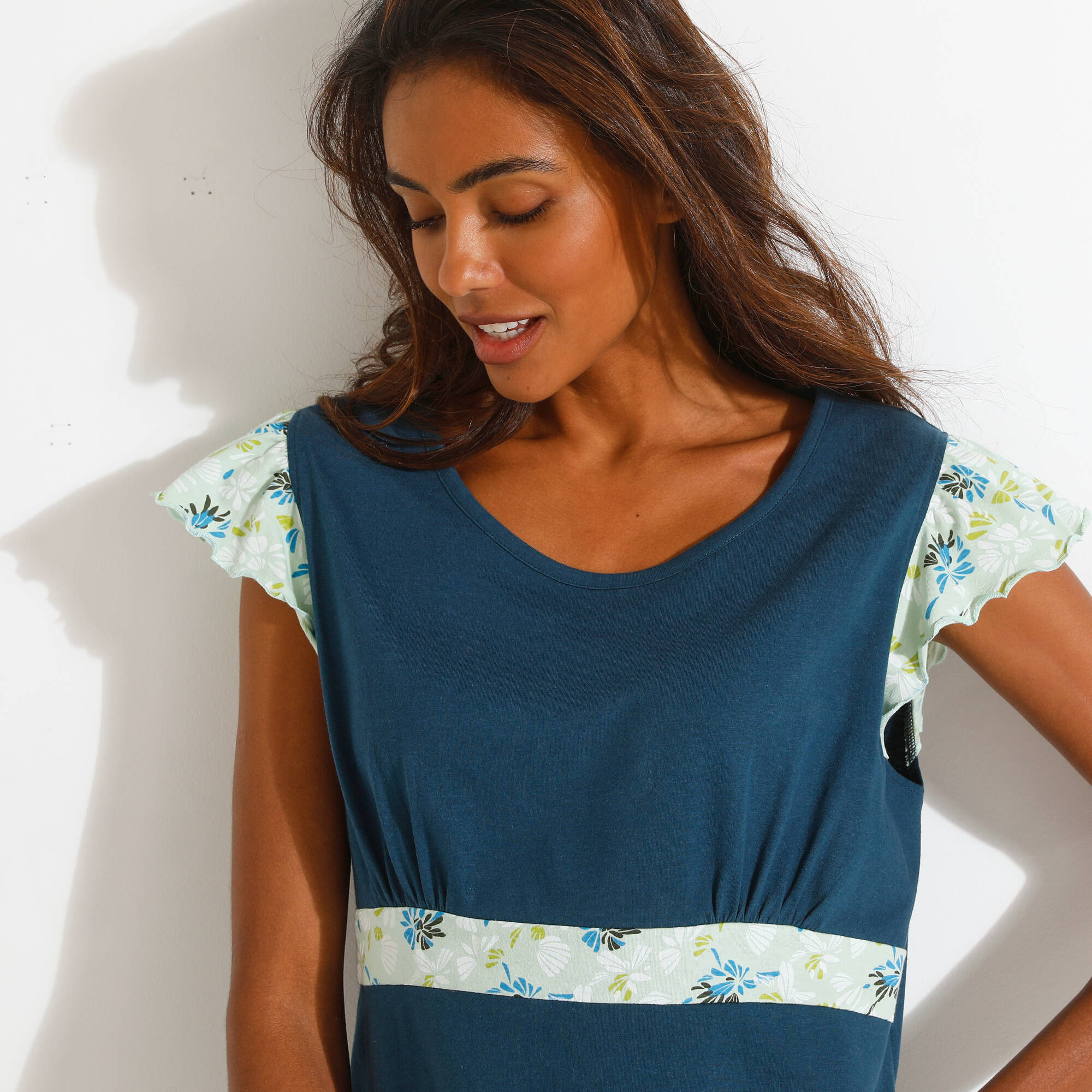 Chemise de nuit courte imprimé placé