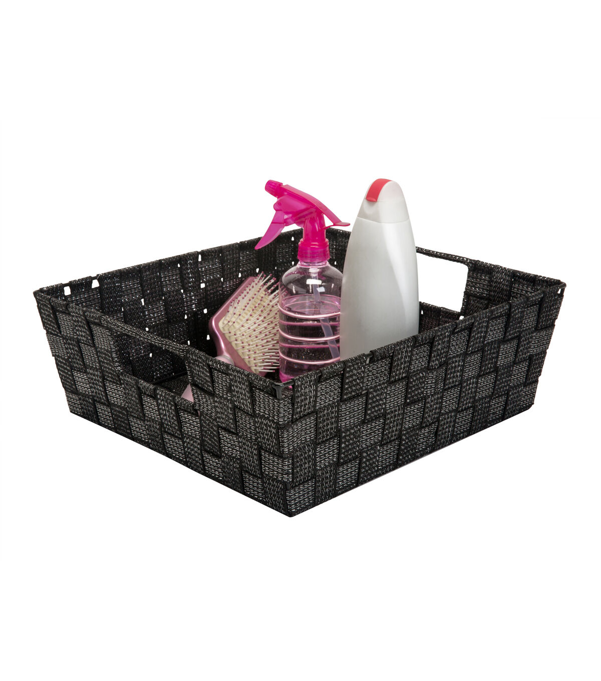 Simplify 13 x 5 Black & Silver Lurex Striped Woven Storage Shelf Bin