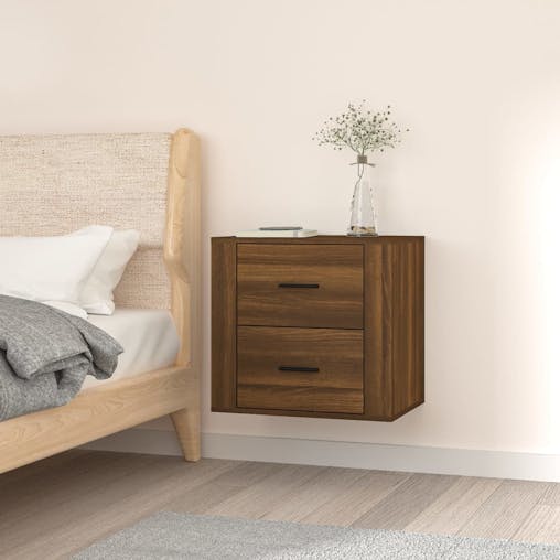NNEVL Wall-mounted Bedside Cabinet Brown Oak 50x36x47 cm