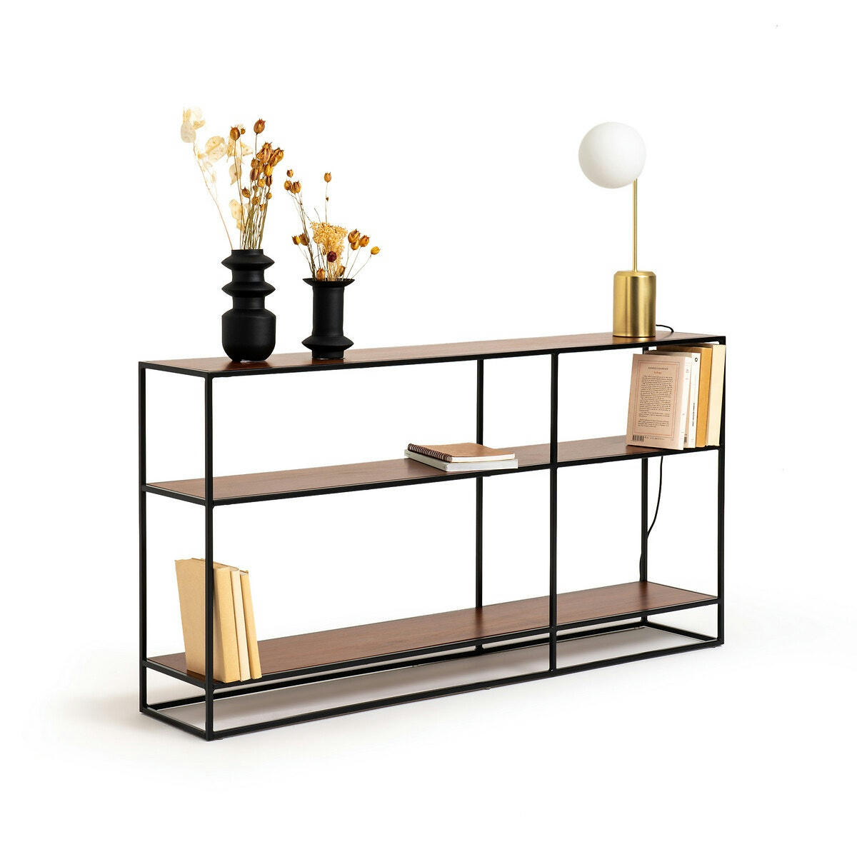 Étagère console plaqué noyer et acier, Watford