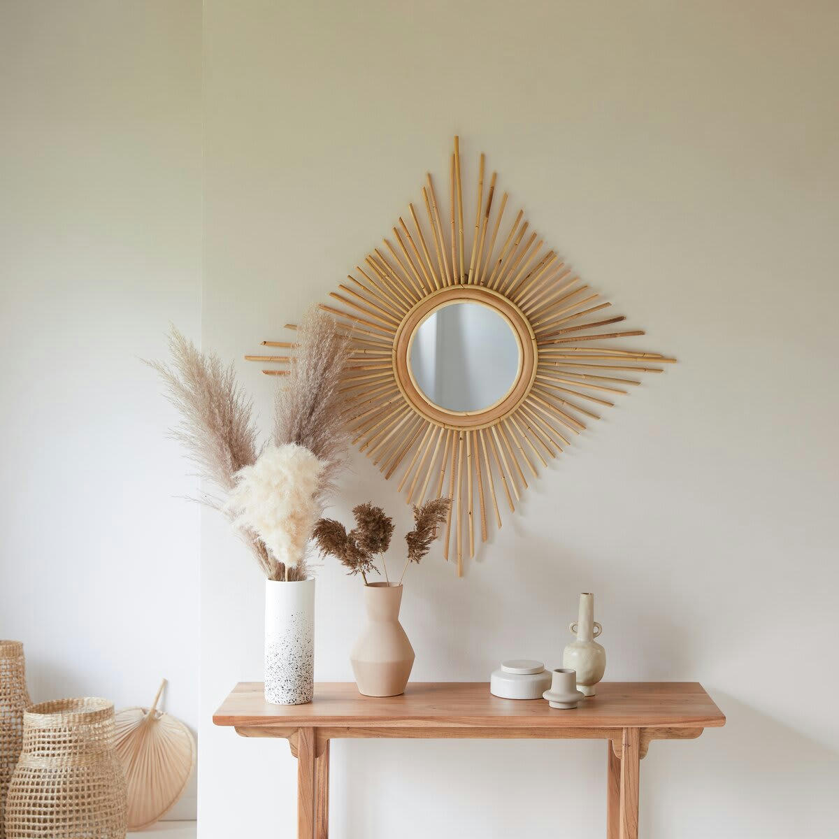 ISIDORE - Miroir en rotin naturel 80 cm