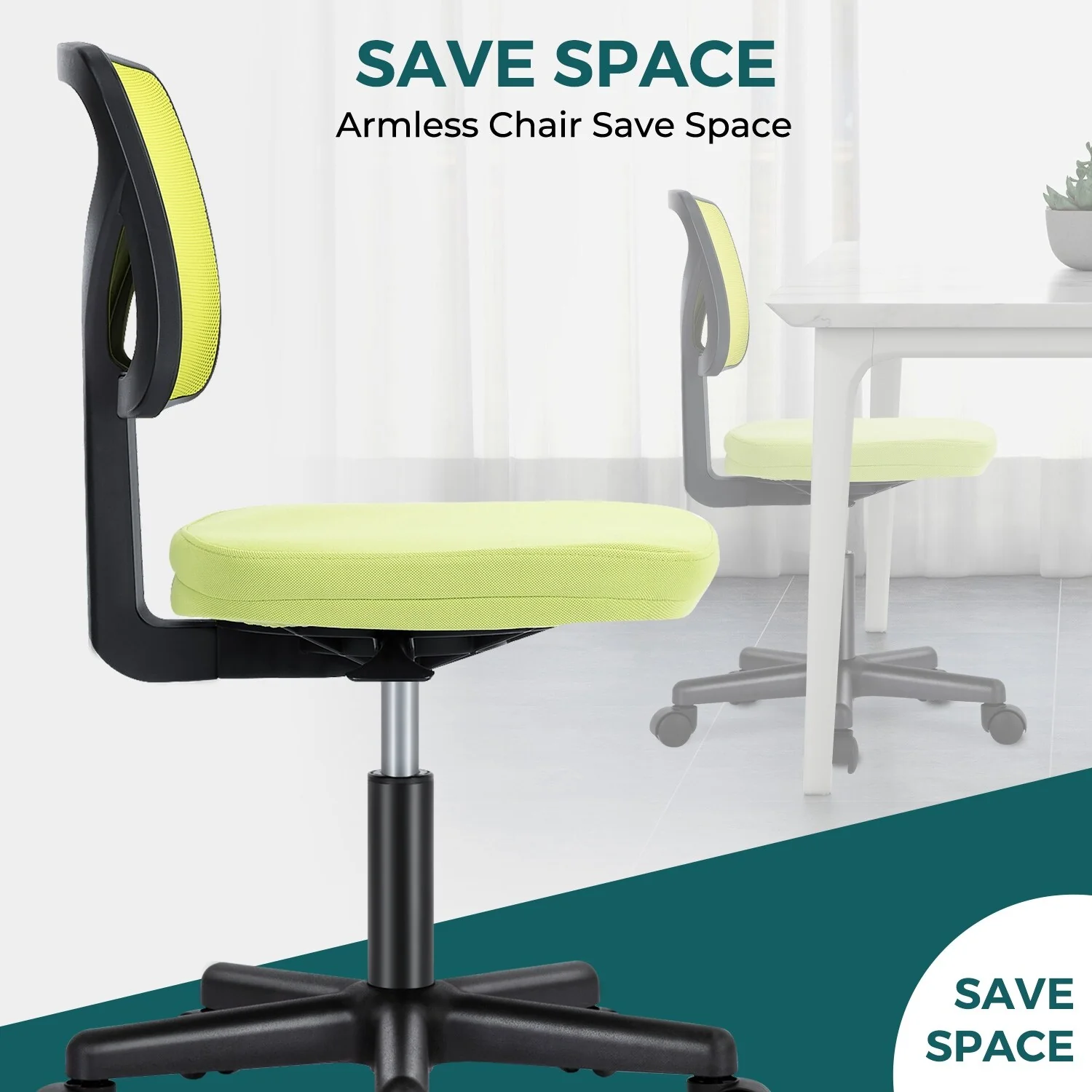 Armless Home Office Chair, Ergonomic Low-Back Mesh Rolling Work Swivel Chairs, Adjustable Task Chair with Lumbar Support - N/A