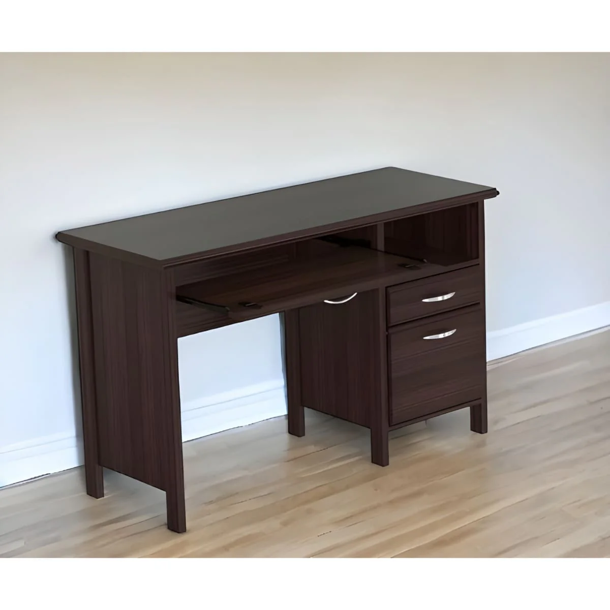 47-inch Espresso Computer Desk Contemporary Design with 2 Storage Drawers and Shelving