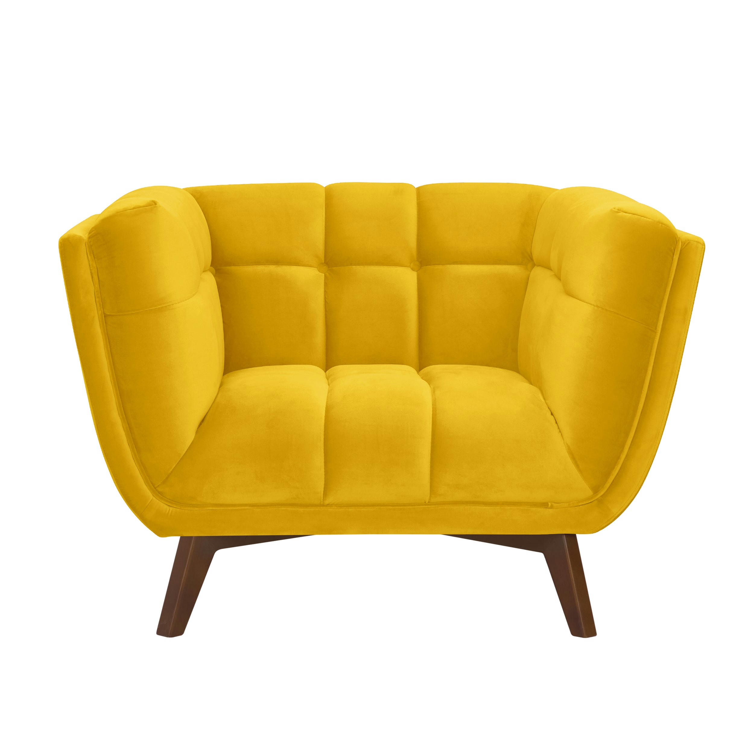 MONA - Fauteuil en velours jaune pieds