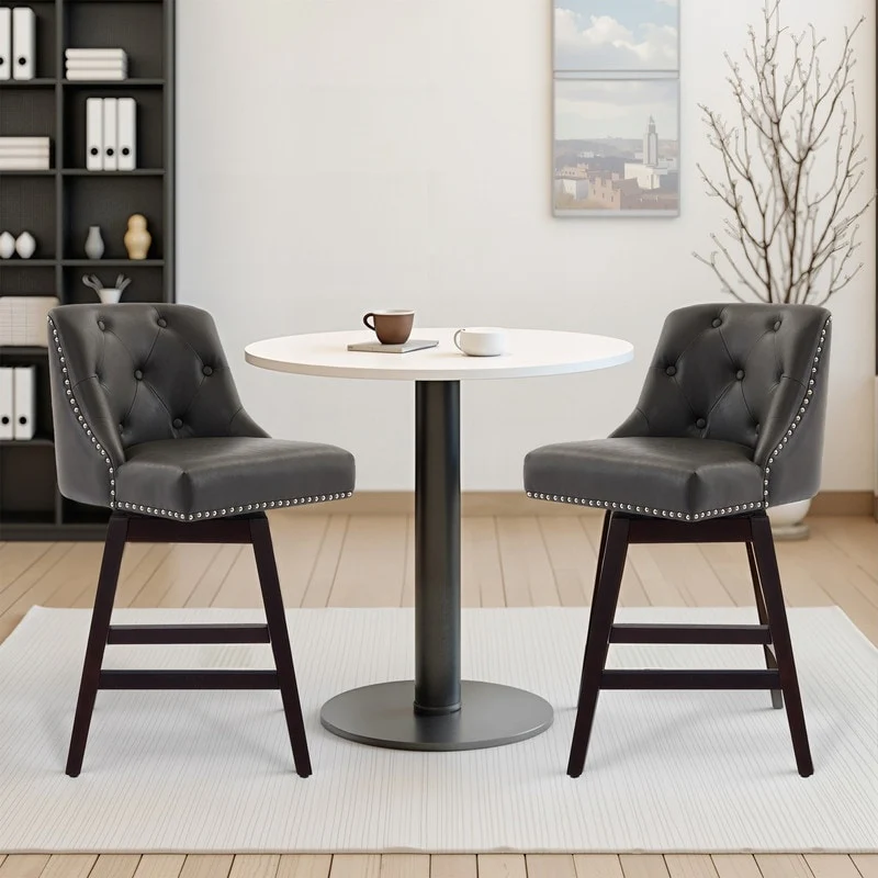 2-Piece 360° Swivel Bar Stools – Trapezoid Base, PU Cushion & Backrest for Home & Office