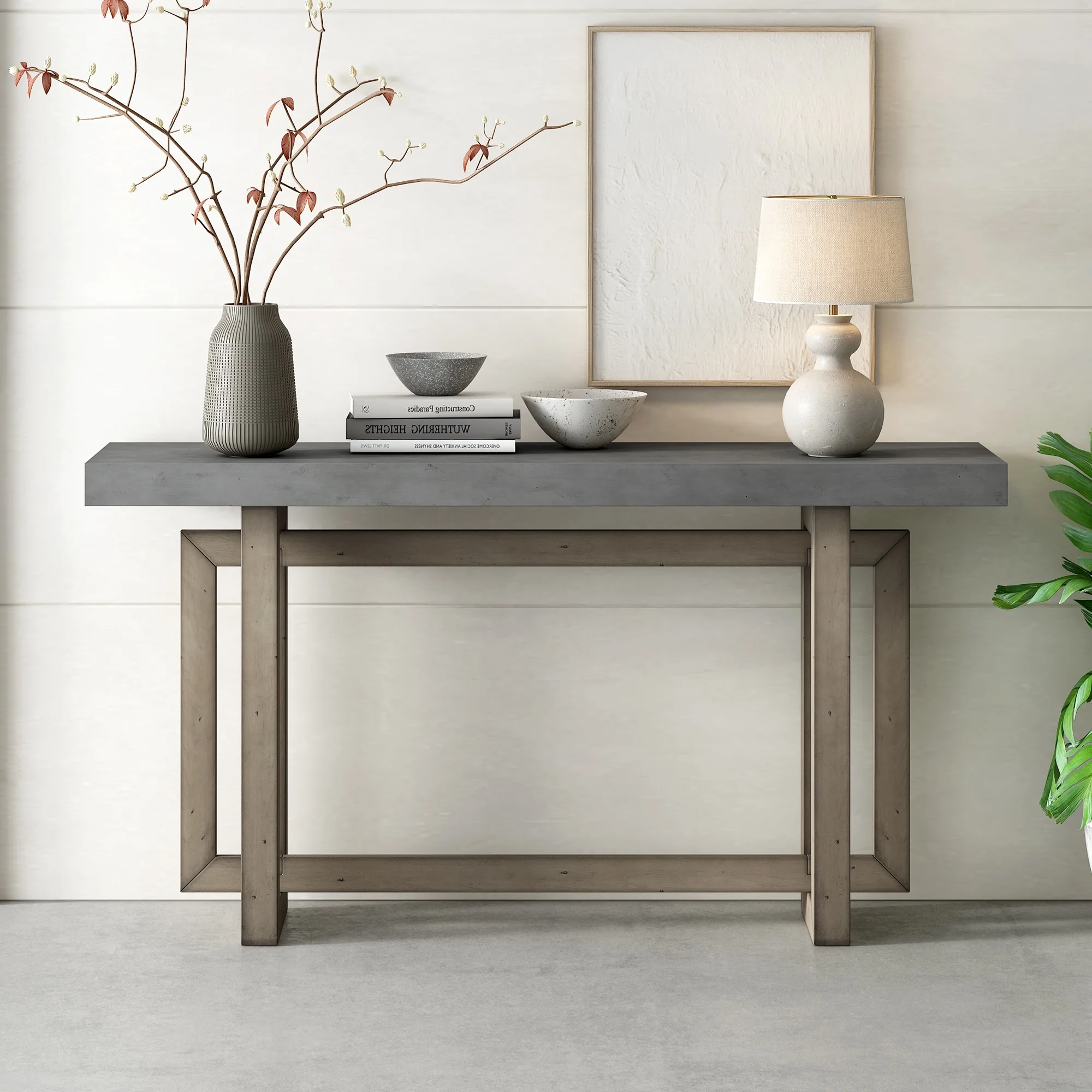 Contemporary Console Table with Industrial-Inspired Top - 15.70 x 59.10 x 31.70