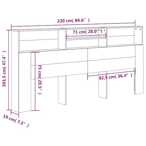 NNEVL Headboard Cabinet Sonoma Oak 220x19x103.5 cm