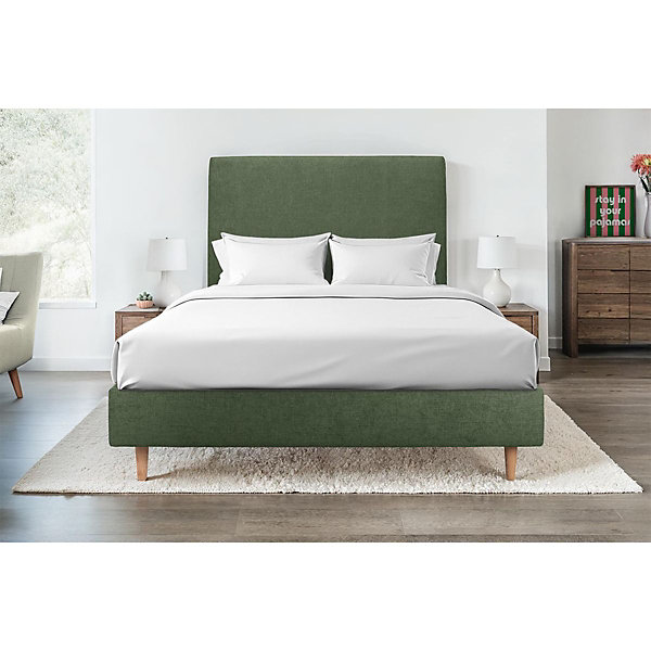 Lit avec tête de lit tapissier tissu et sommier tapissier- Lit en bois massif