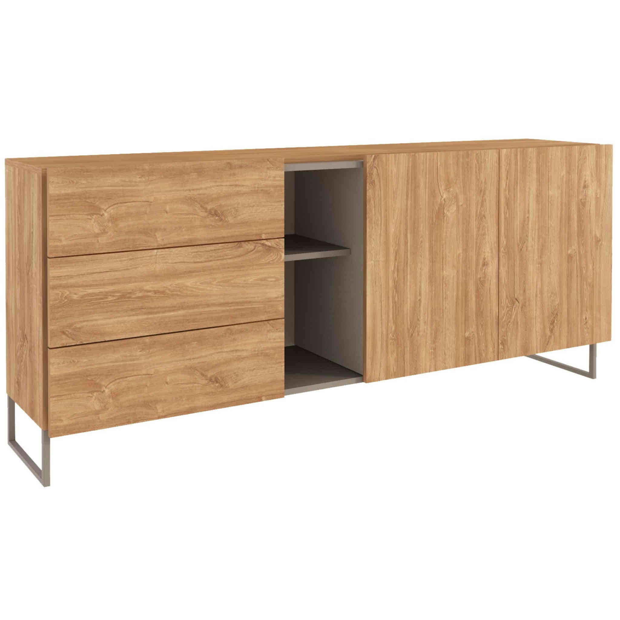 - Commode 2 portes 3 tiroirs avec niches bois naturel