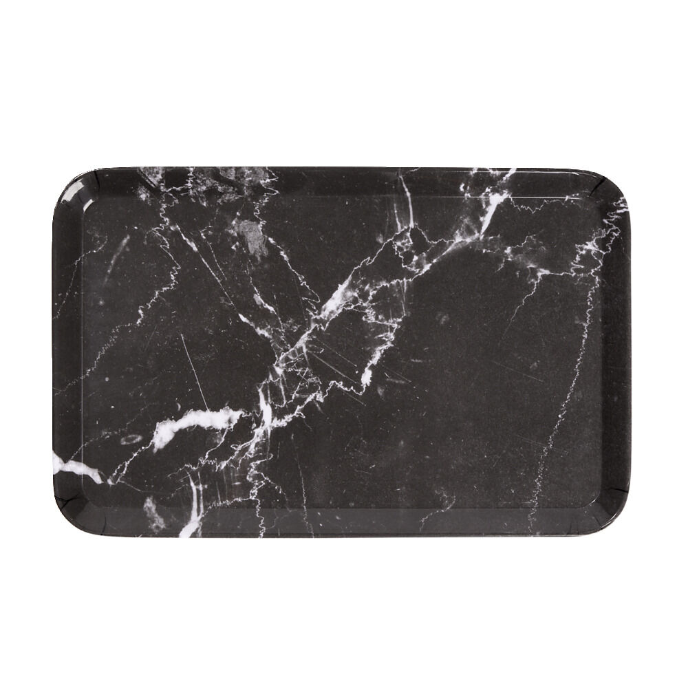 Plateau rectangulaire mélaminé effet marbre gris et blanc 19x30cm
