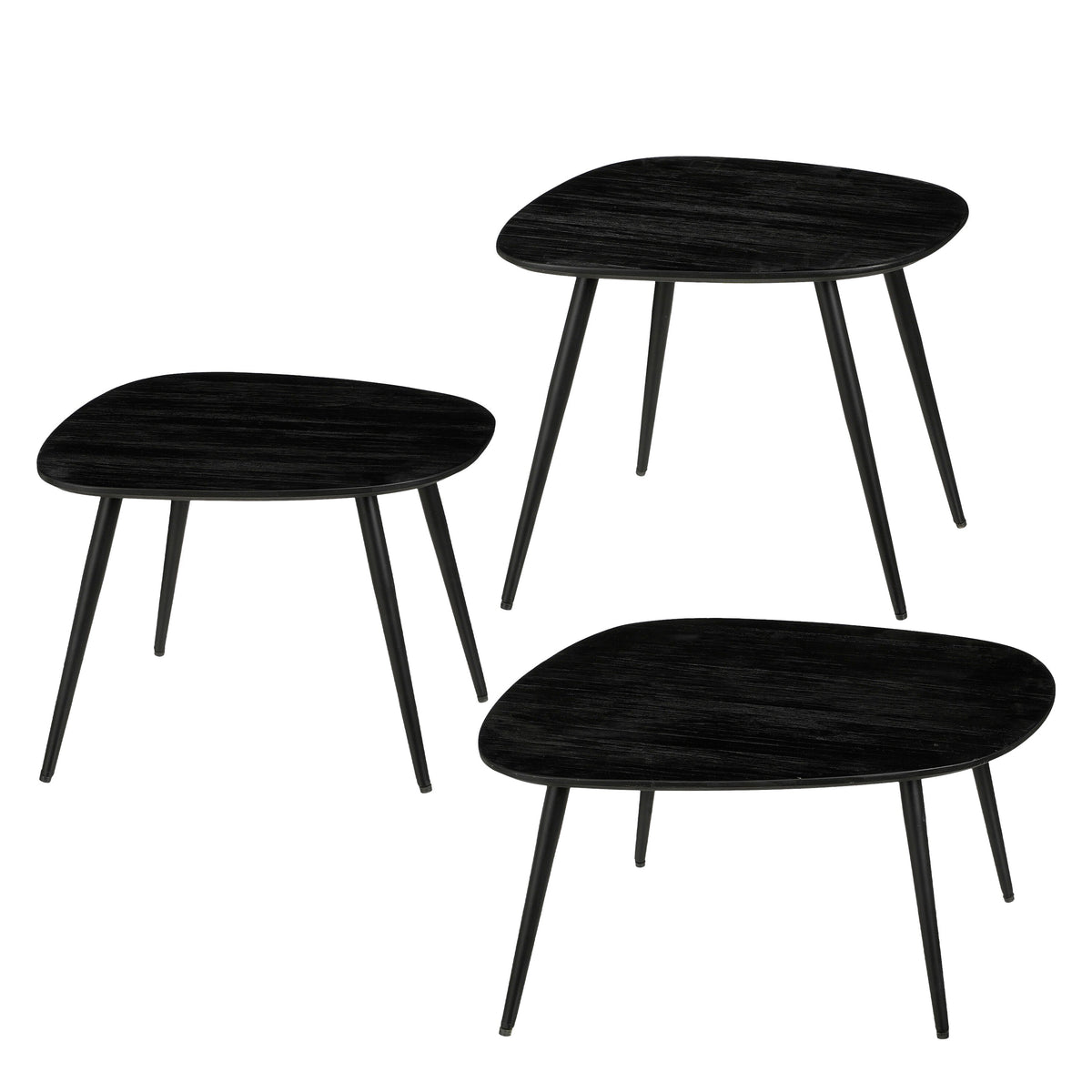 Mica Decorations Jailey Bijzettafel - Set van 3 - L62 x B52 x H34 cm - Gerecycled Hout - Zwart