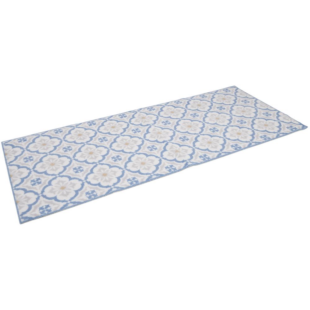 Tapis de cuisine imprimé carreau de ciment bleu et blanc 120x50cm