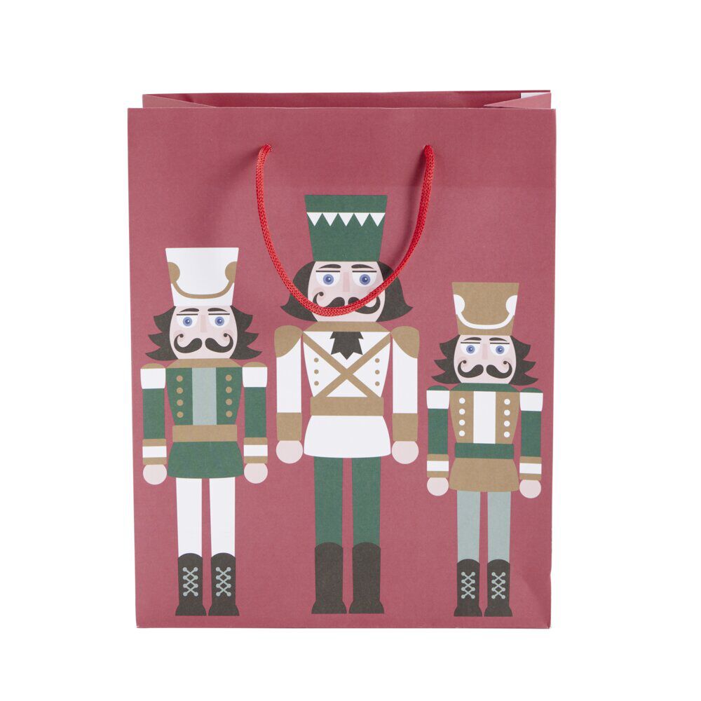 Sac cadeau No&euml;l motif soldat Casse Noisette rouge et vert 26x12xH32,5cm