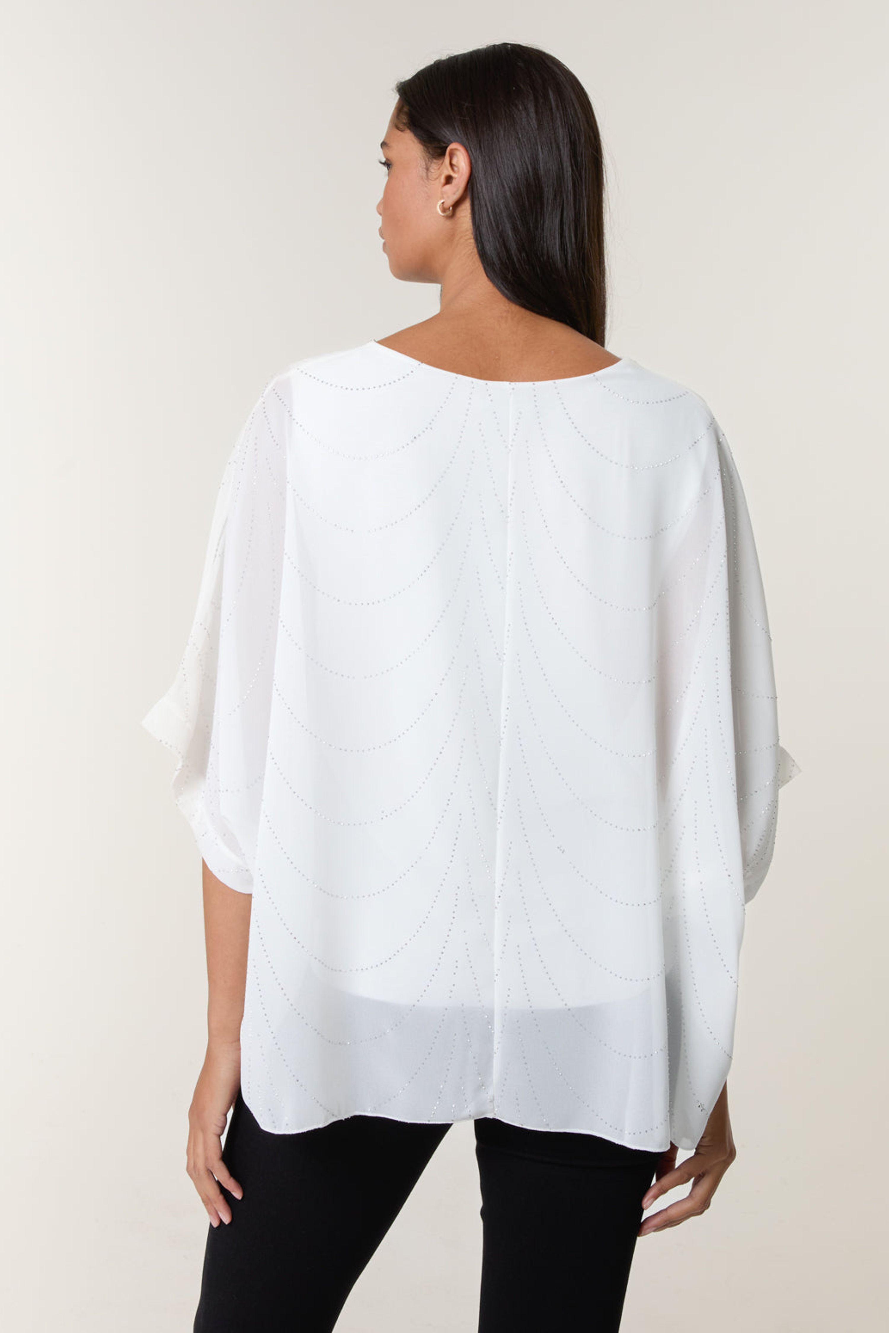 Blue Vanilla White Studded Wave Chiffon Kaftan Top