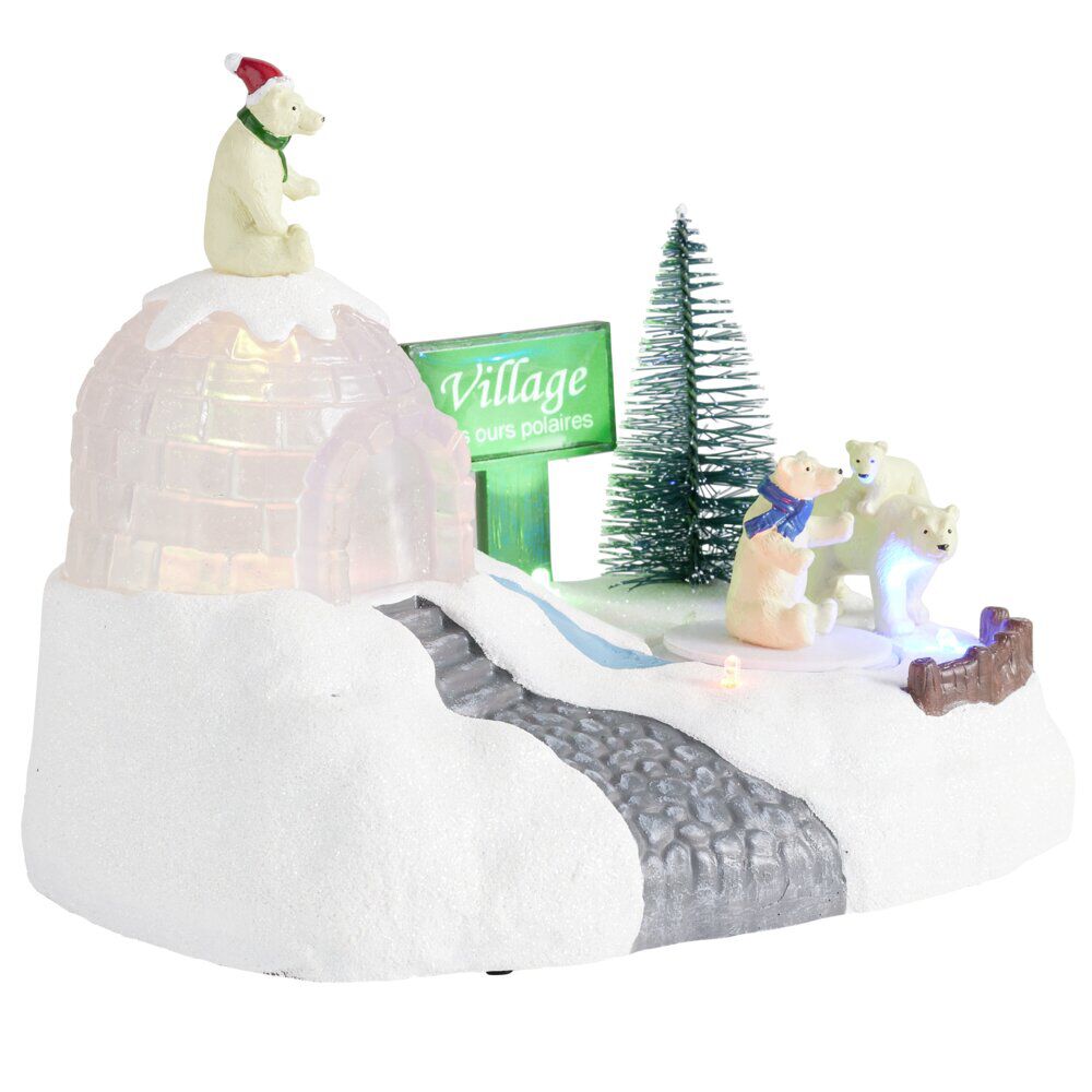 Village de No&euml;l animé LED ours polaire 20x14xH16cm