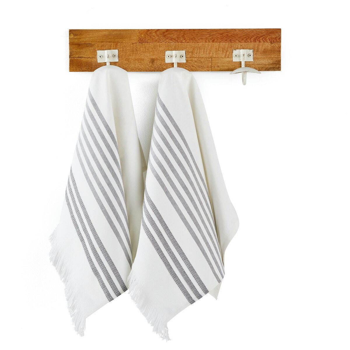 Lot de 2 torchons coton frangés
