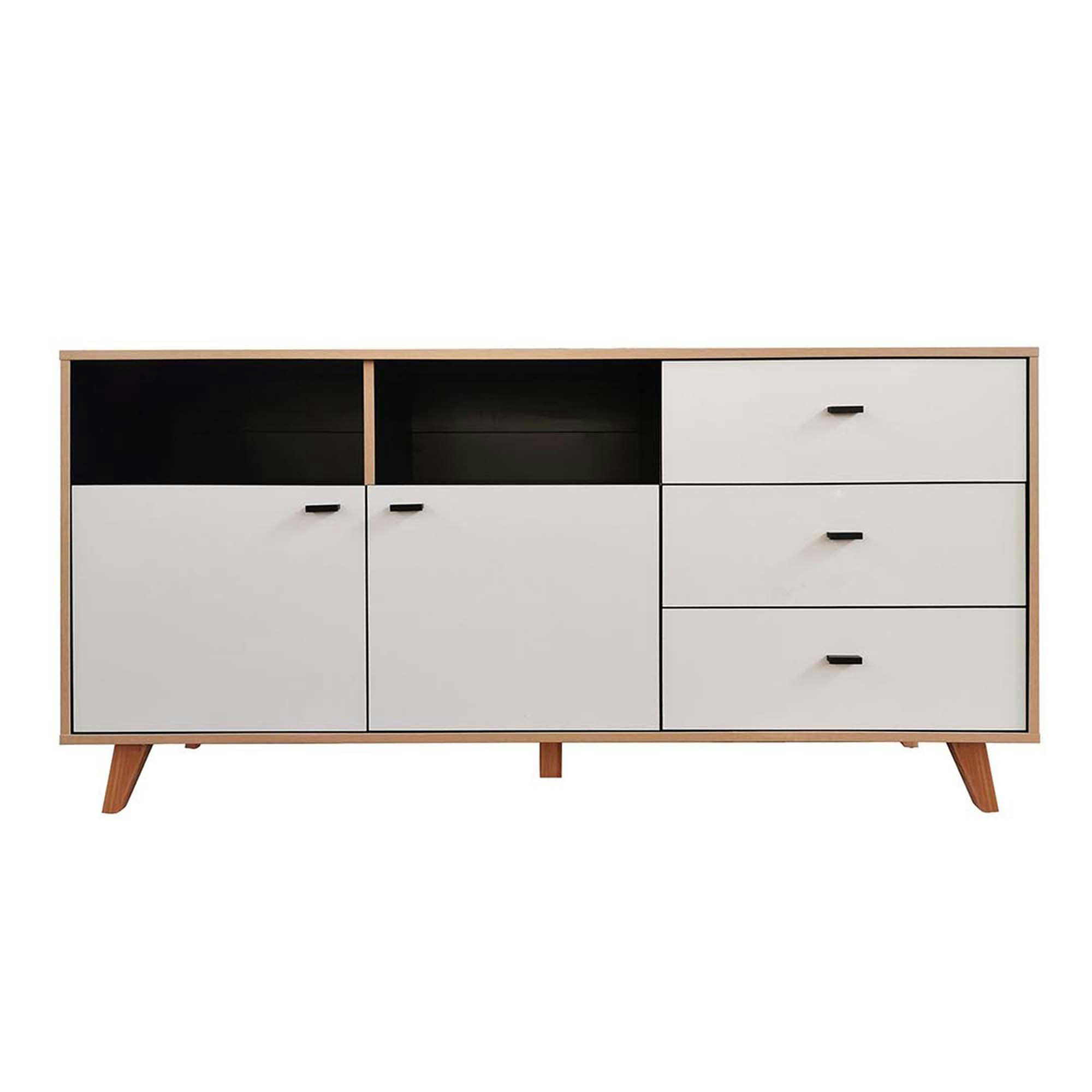 BREKKA - Buffet avec 2 placards et 3 tiroirs en bois naturel