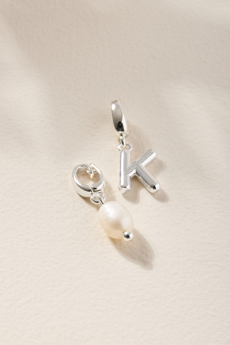 Initial and Fresh Water Pearl Charm Set Silver