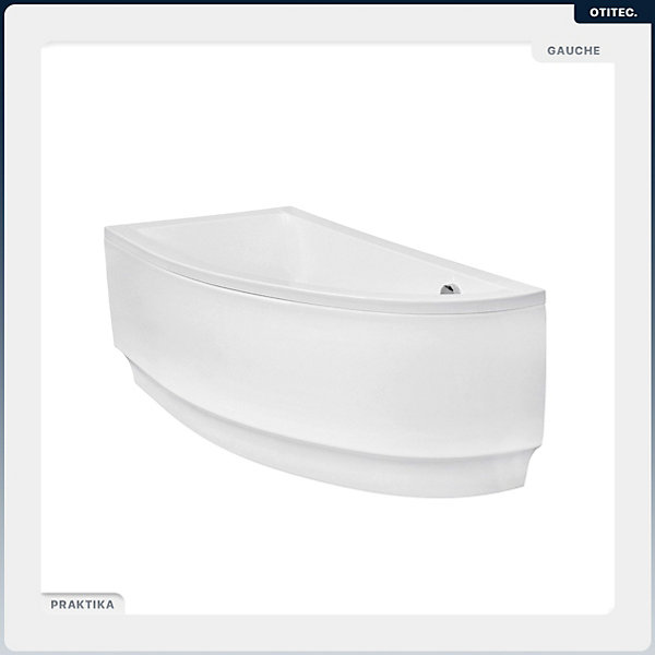 Baignoire asymétrique - 140 x 70 cm - Gauche - avec Habillage - Pieds - Vidage Chrome - PRAKTIKA