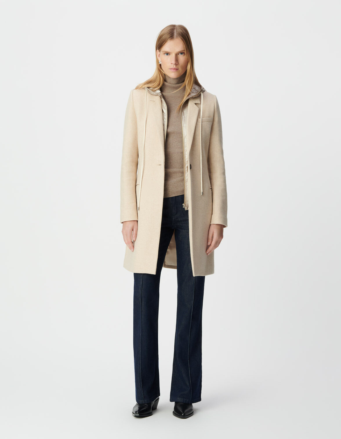 Manteau beige parementure capuche amovible Femme