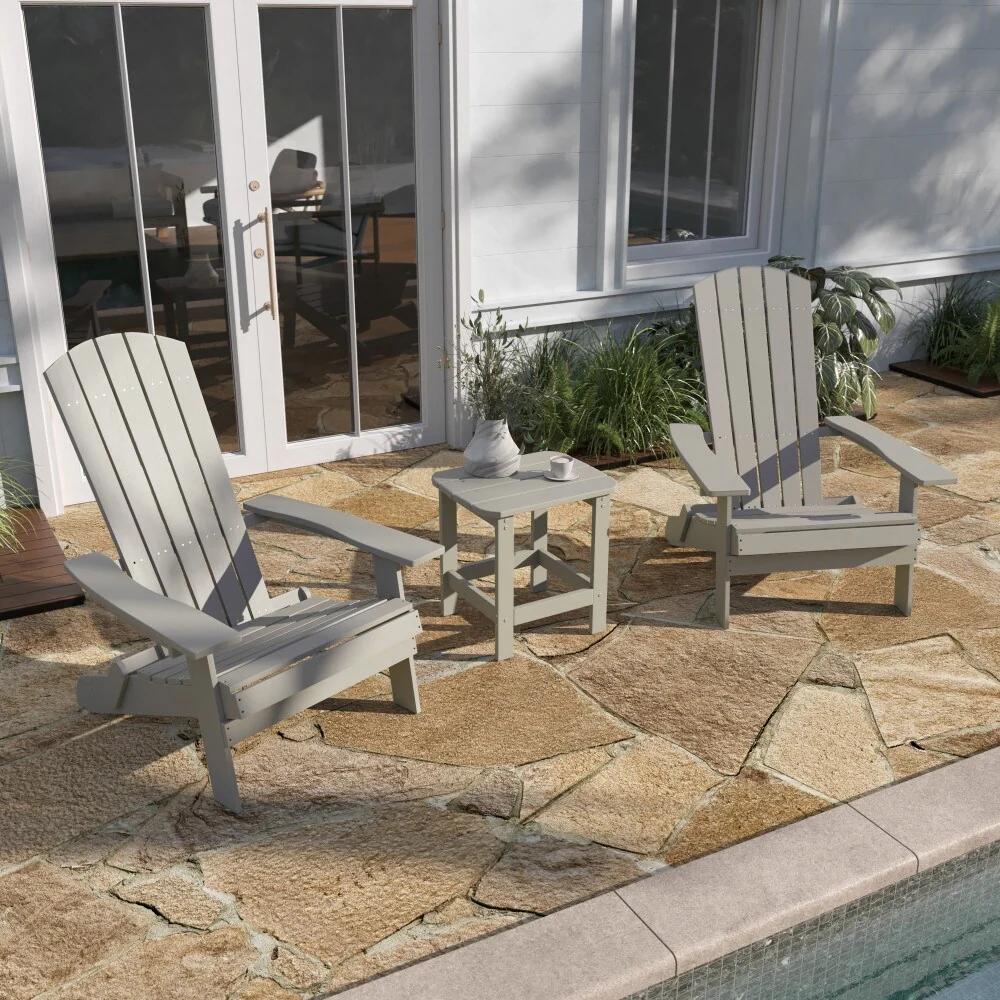 Set of 2 Indoor/Outdoor Folding Adirondack Chairs with Side Table