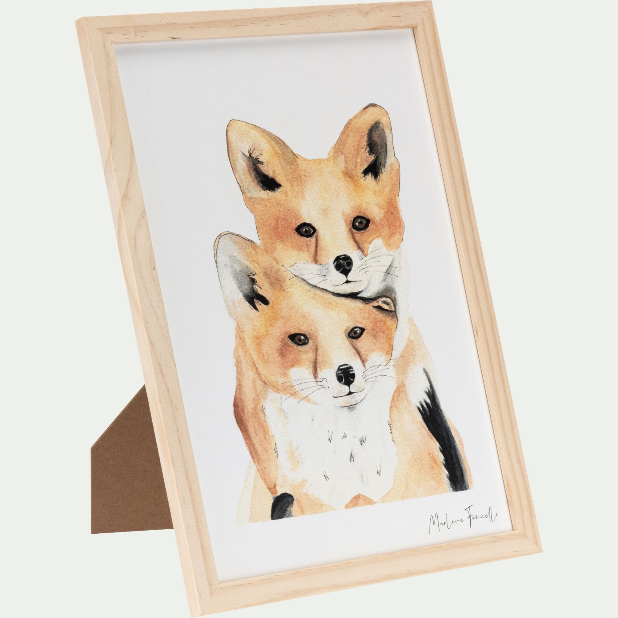 FAMILLE RENARD - Image aquarelle encadrée famille de renards - A4