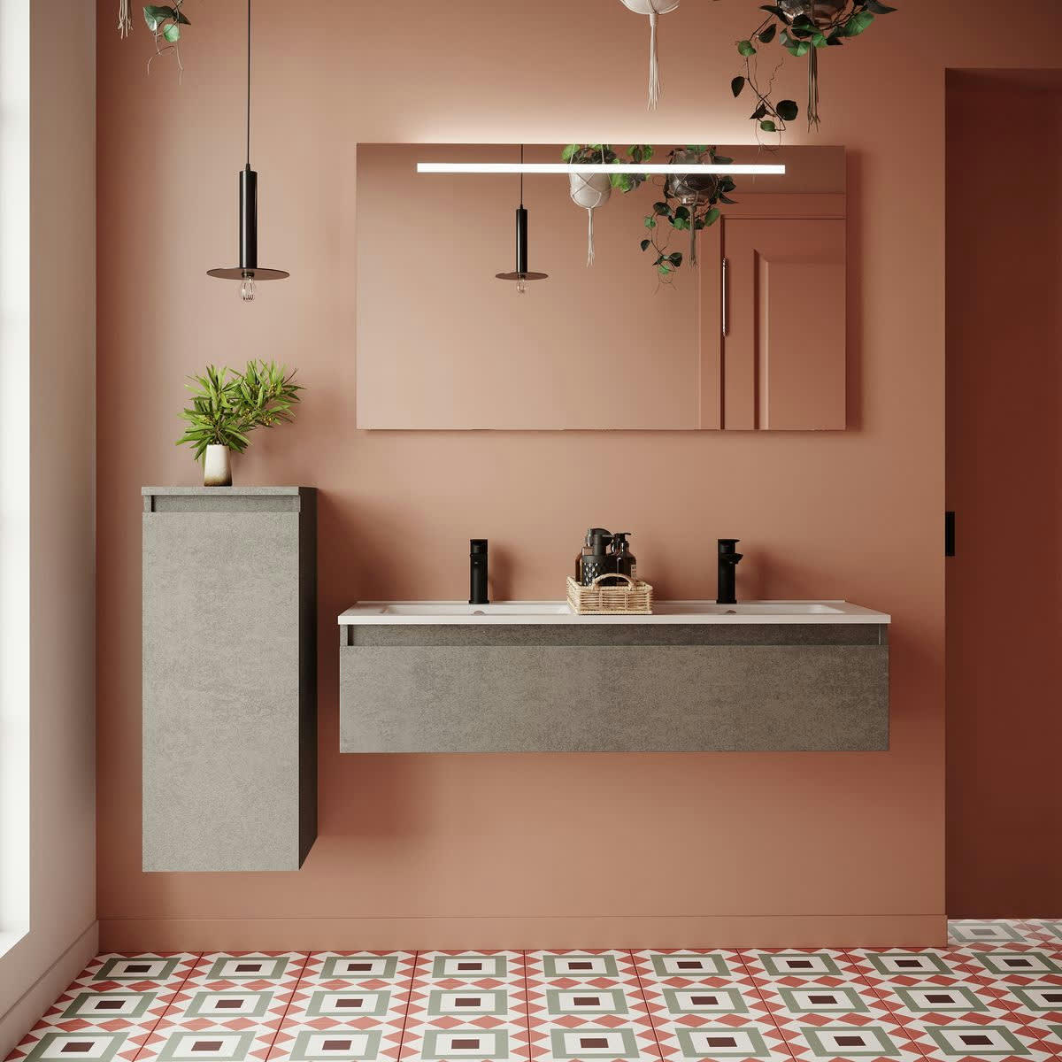 HUDSON - Meuble salle de bain double vasque 120cm 1 tiroir Béton