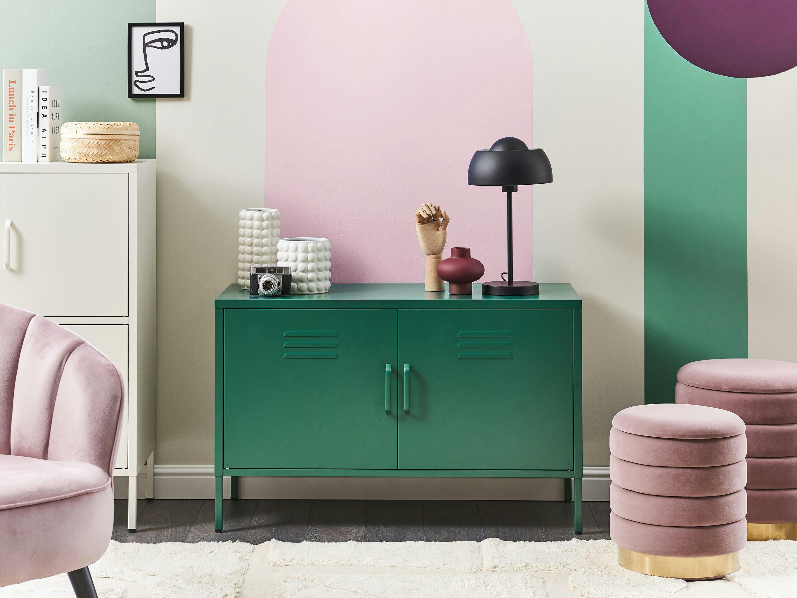 URIA - Buffet en métal vert 2 portes