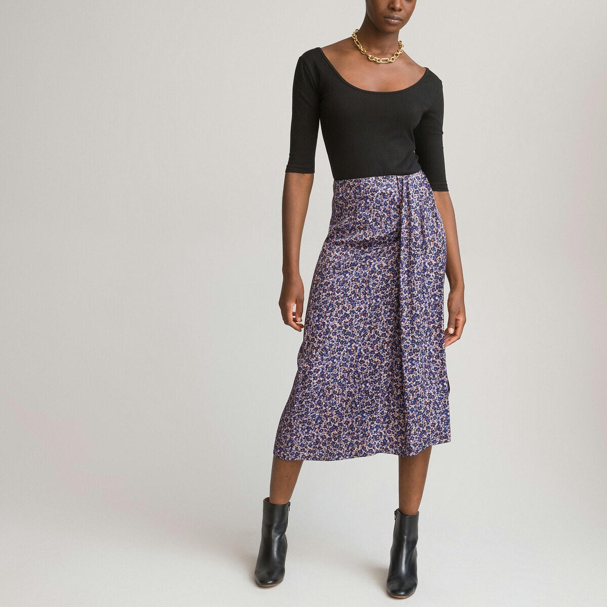 Jupe droite imprimé floral en viscose