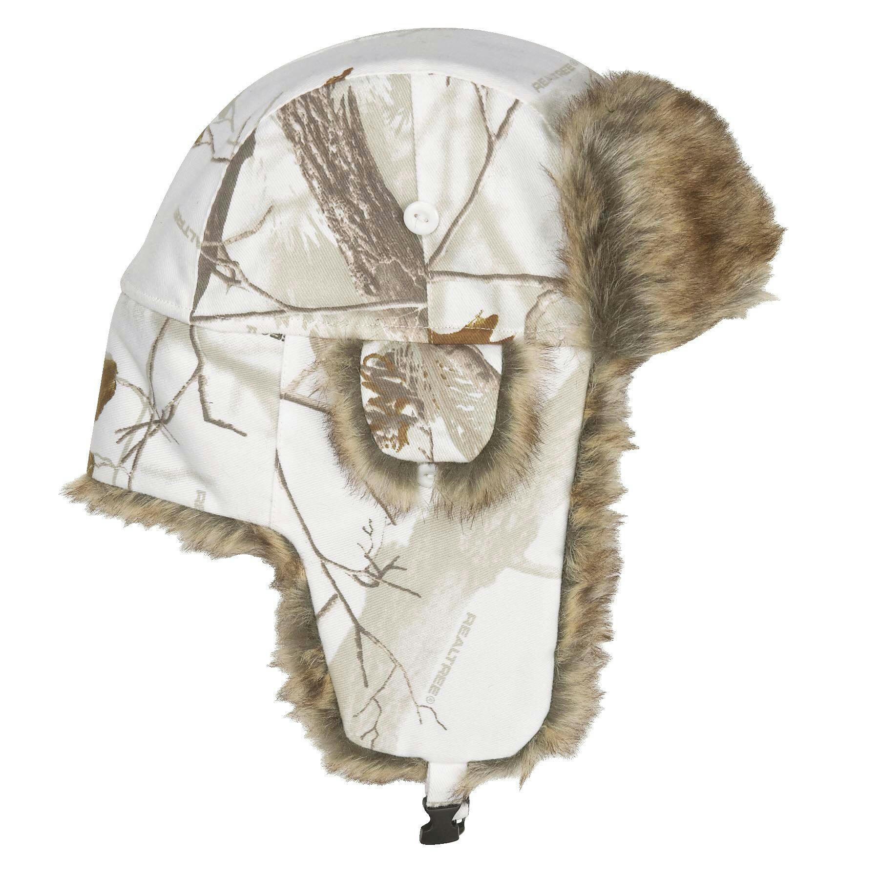 Hot Shot TraPPer Hat with Faux Fur for Hunting/Hiking, Realtree Snow Camo
