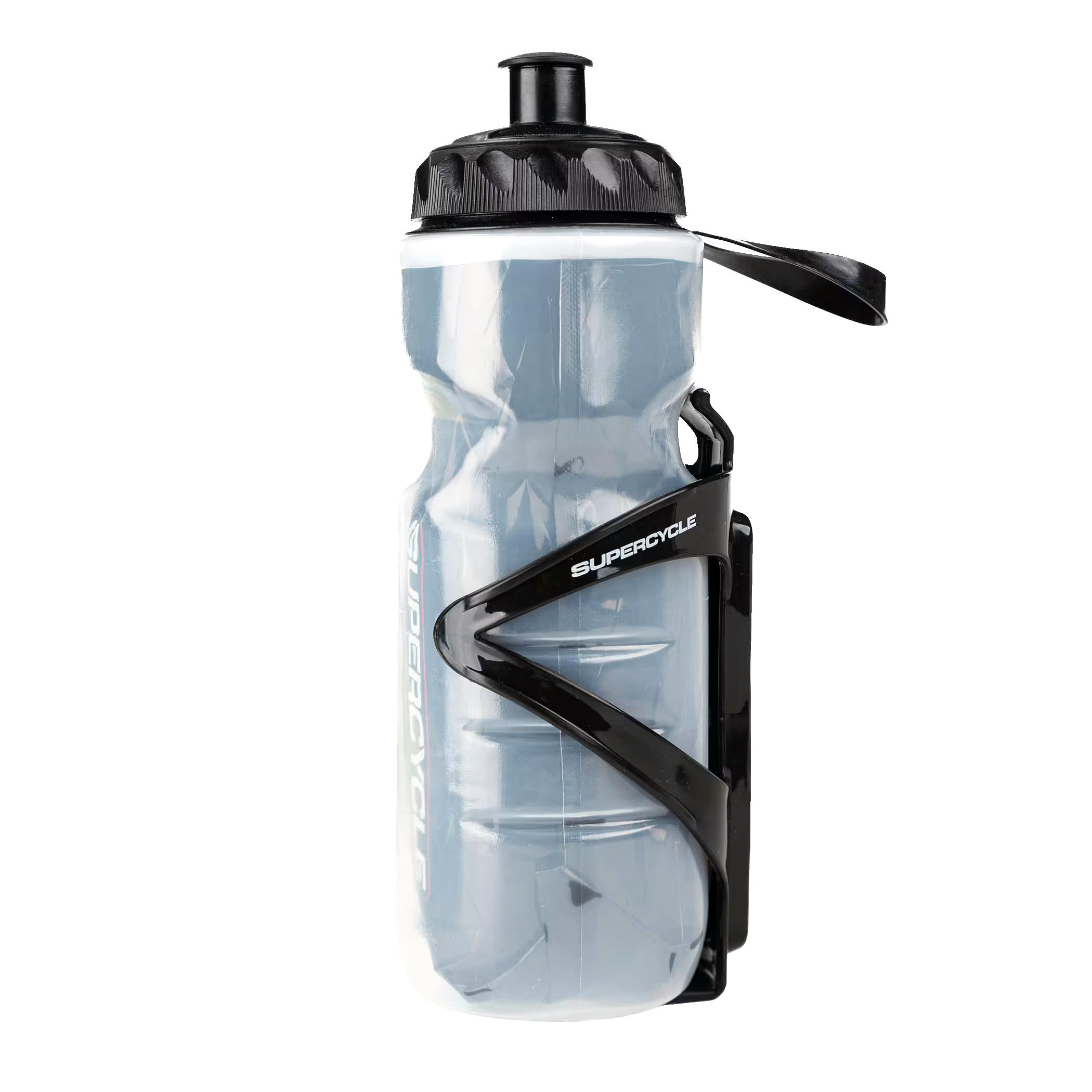 Supercycle Insulated Large Neck Bike Water Bottle w/Cage/Holder, BPA Free, Silver