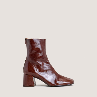 Bottines à fermetures éclairs arrièresen cuir brillant marron | DENONIE
