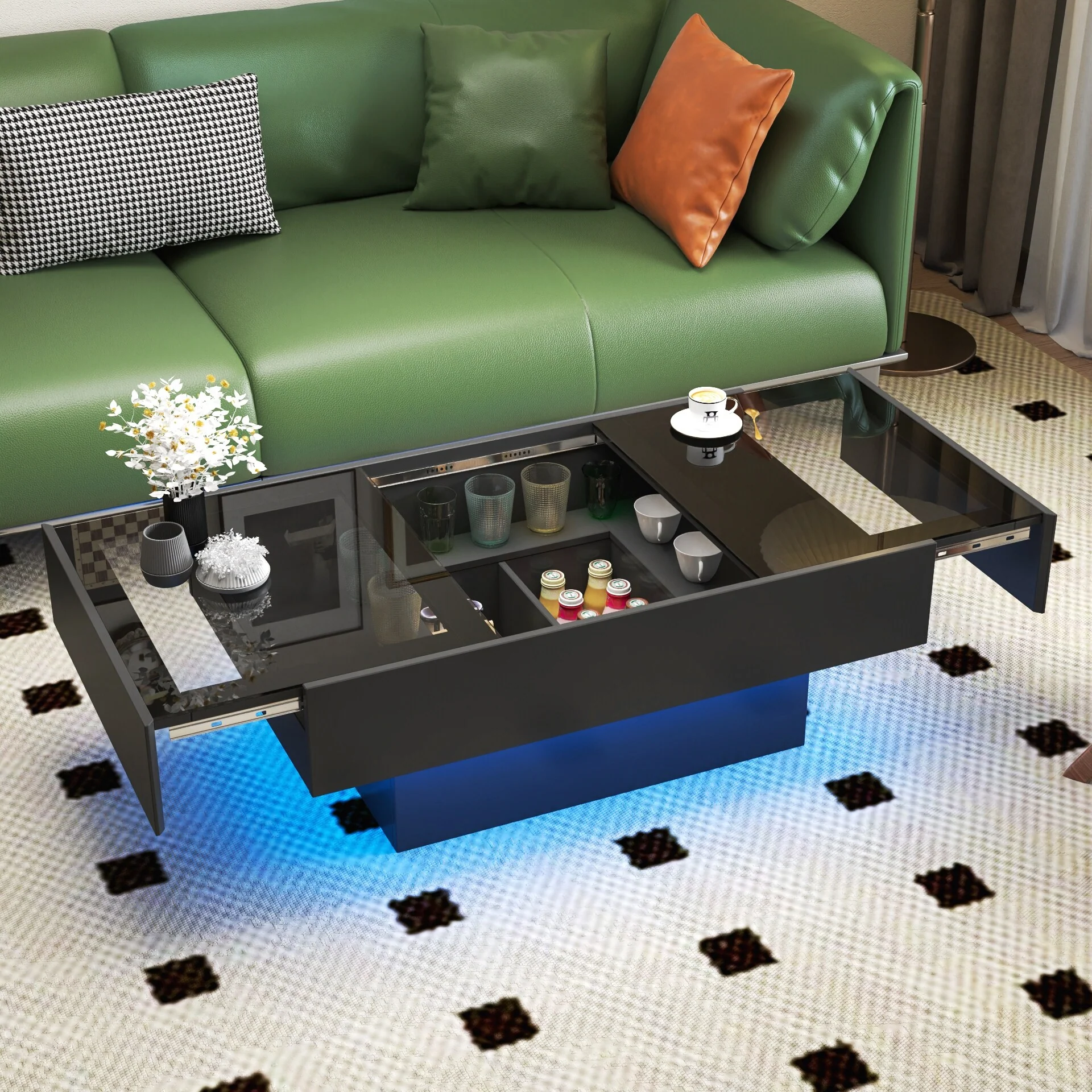 Extendable Coffee Table with Storage, Wood Center Table for Living Room, Rectangular Coffee Tables with Sliding Tabletop