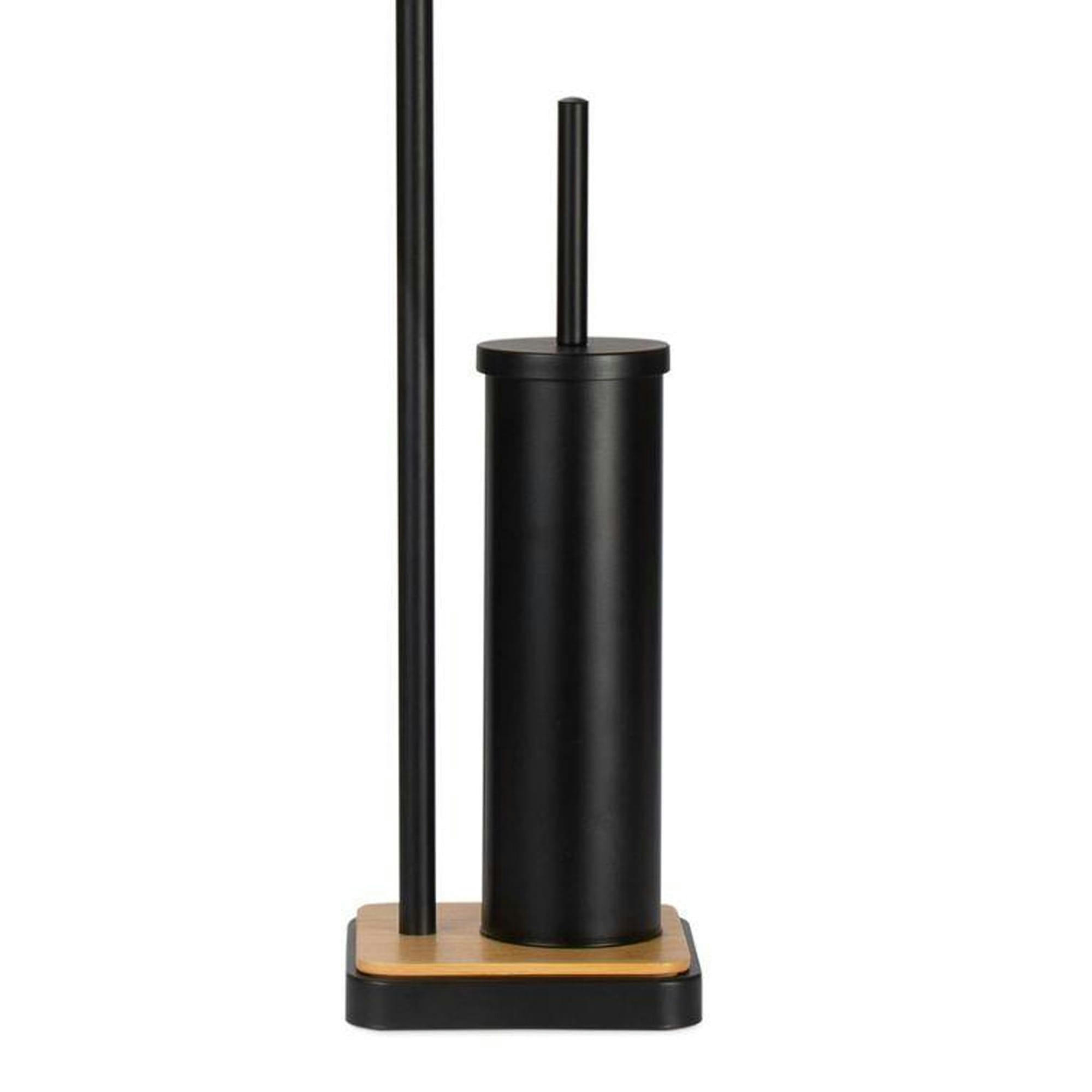 - Dérouleur papier toilette sur pied + brosse WC  métal noir et bois