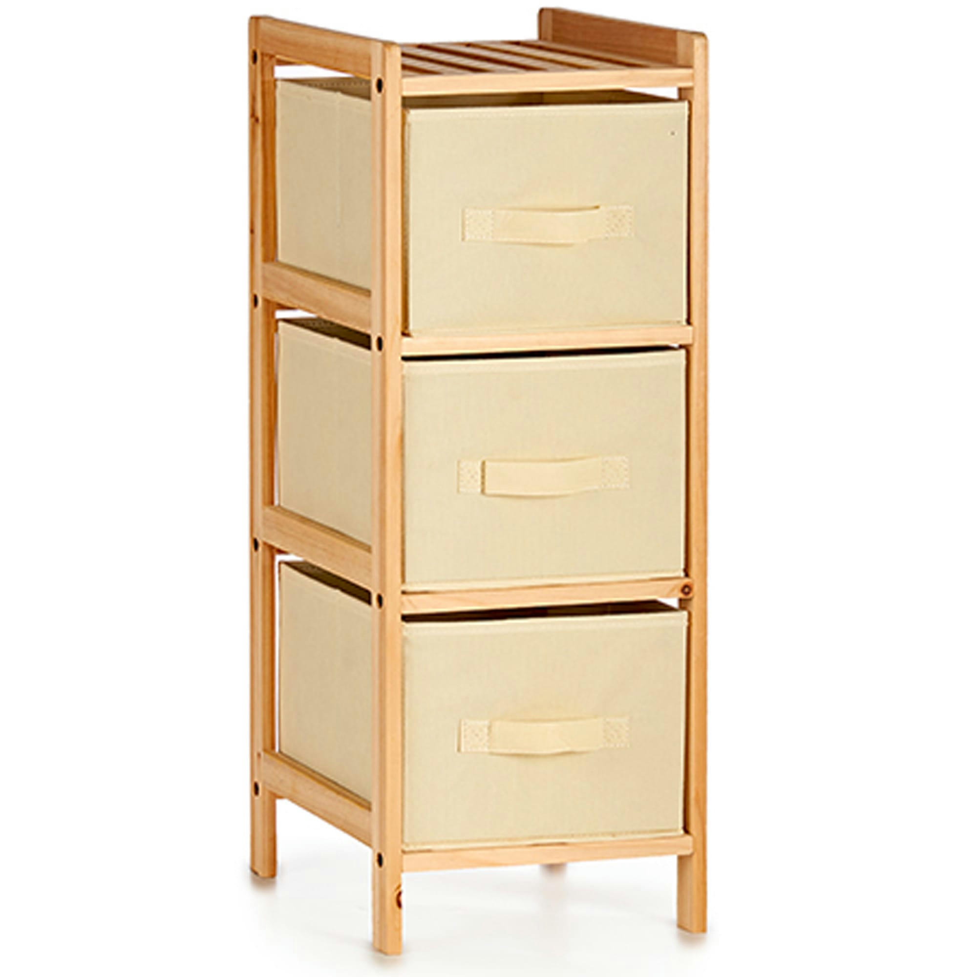 - Table de chevet en bois avec 3 tiroirs beiges en toile 29.5x28x70cm