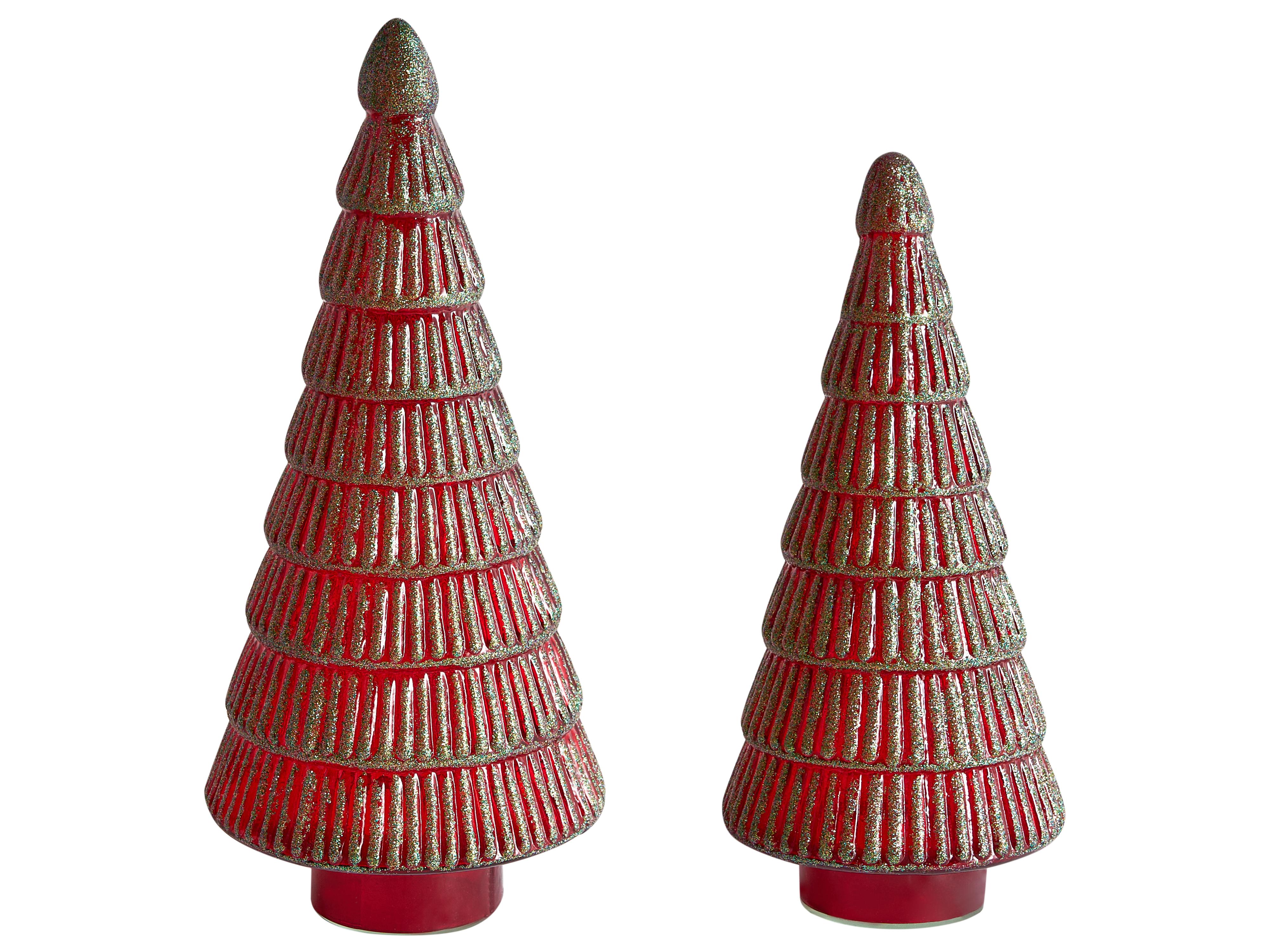 Set of 2 Figurines PURUVESI Christmas Tree 31/36 cm Red/ Green