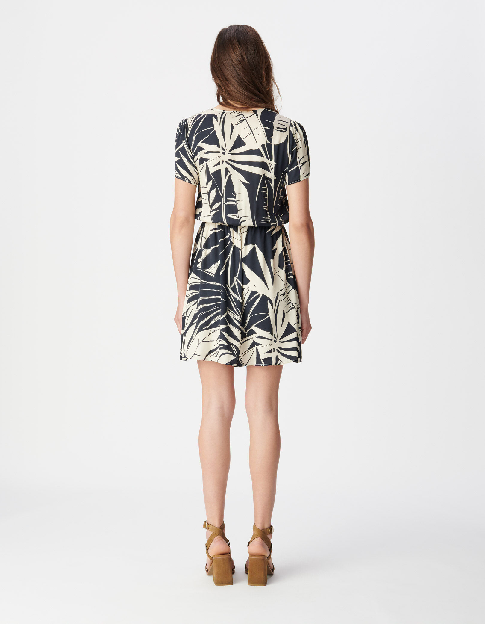 Robe marine imprimé maxi feuilles Femme