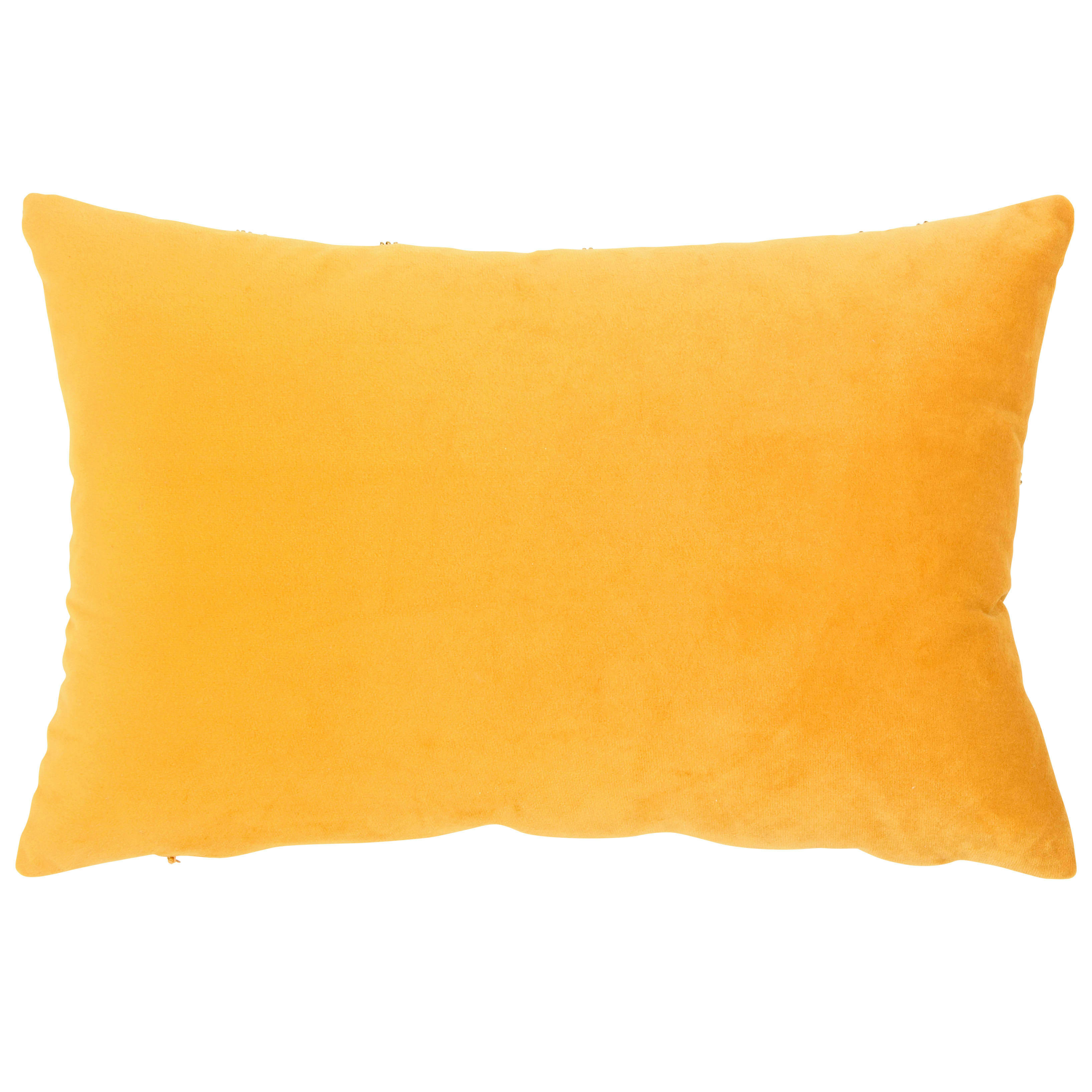 AMANDINE - Housse de coussin en velours ocre et perles dorées 40x40