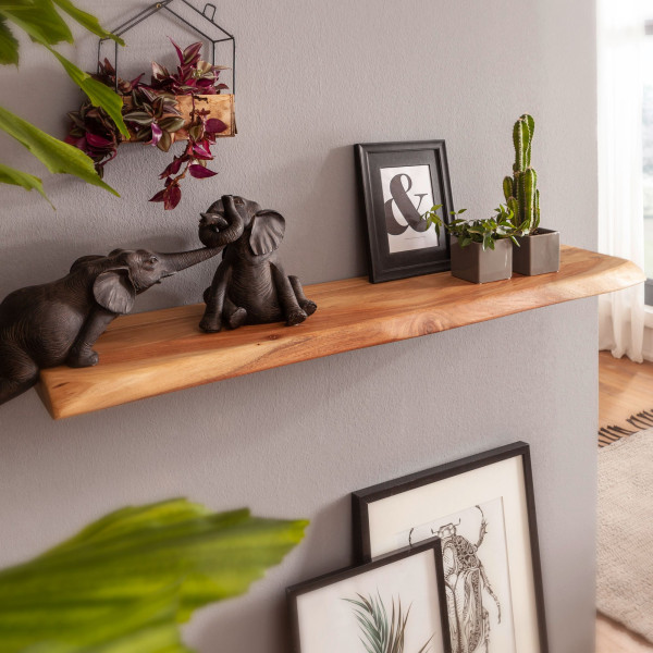 FineBuy Półka ścienna lite drewno akacjowe brązowy 80 cm