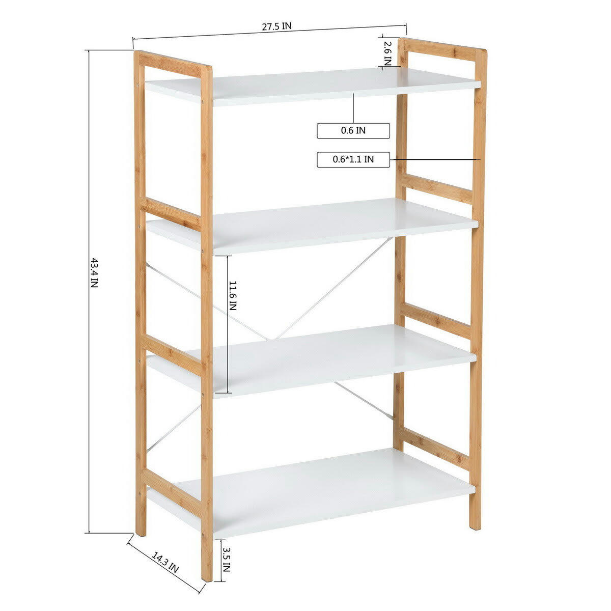 - Étagère de bibliothèque en bois blanc rangement 4 niveaux