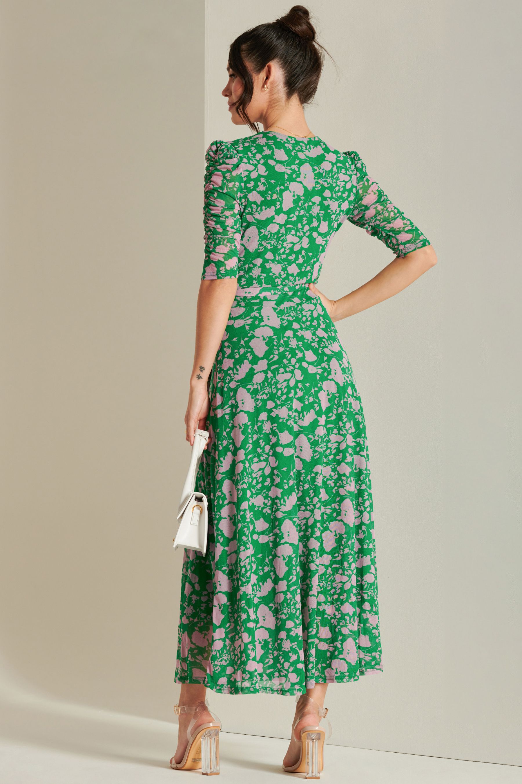 Jolie Moi Daliyah Wrap Front Mesh Maxi Dress