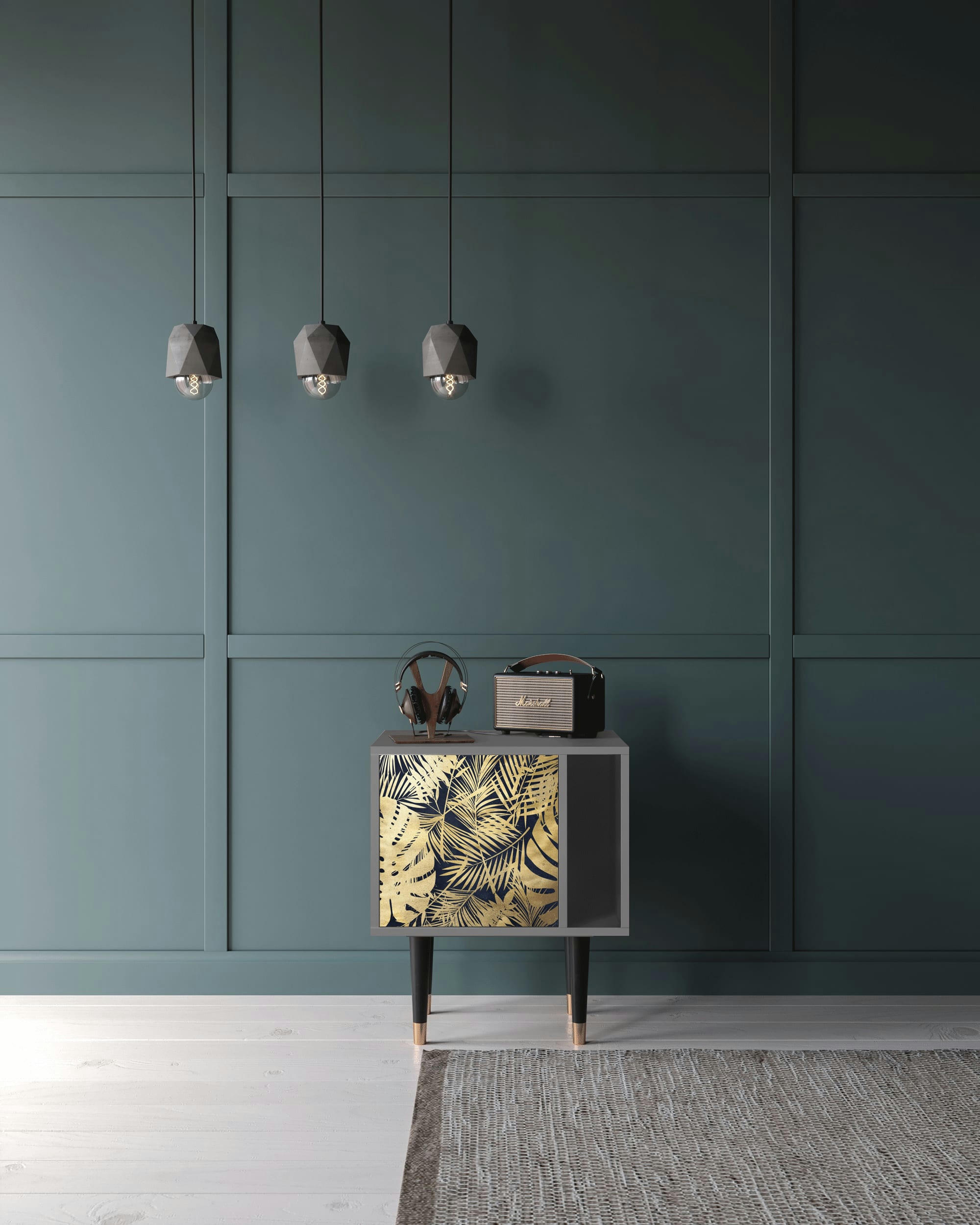 JUNGLE VIBES - Table de chevet bleu et jaune 1 porte L 58 cm