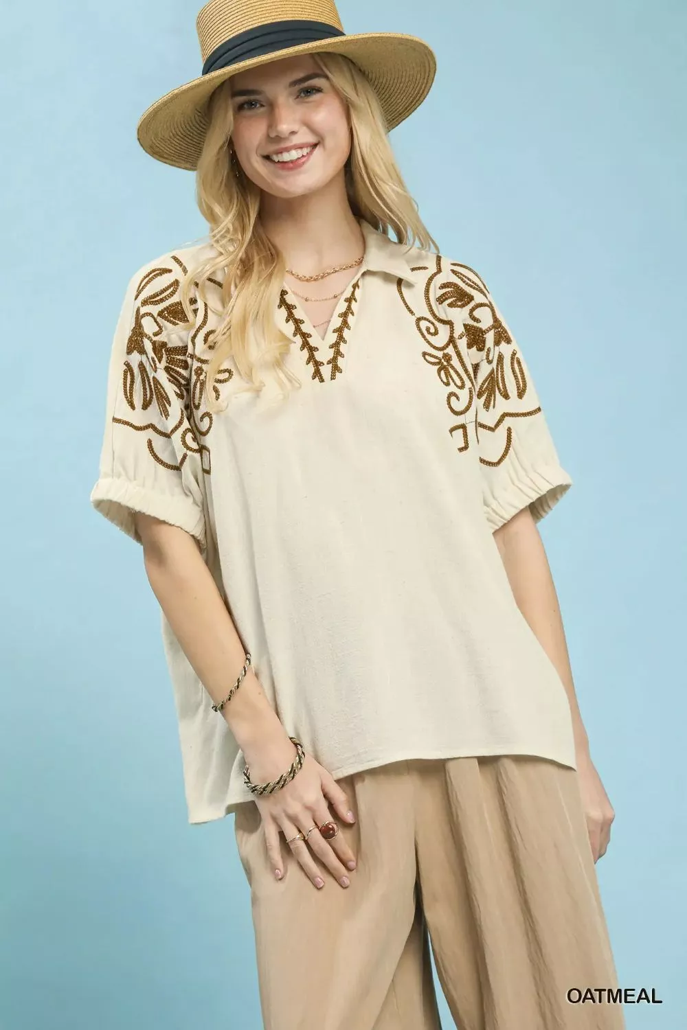Floral Embroidered Sleeve Blouse